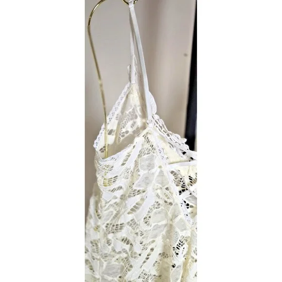 In Bloom By Jonquil Women's M Ivory Lace Sheer Chemise Criss Cross Back Bridal - Picture 14 of 15